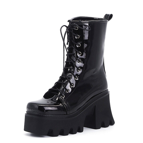 Fashion Genuine Leather Platform Boots / Ladies Round toe Lace Up Ankle Boots