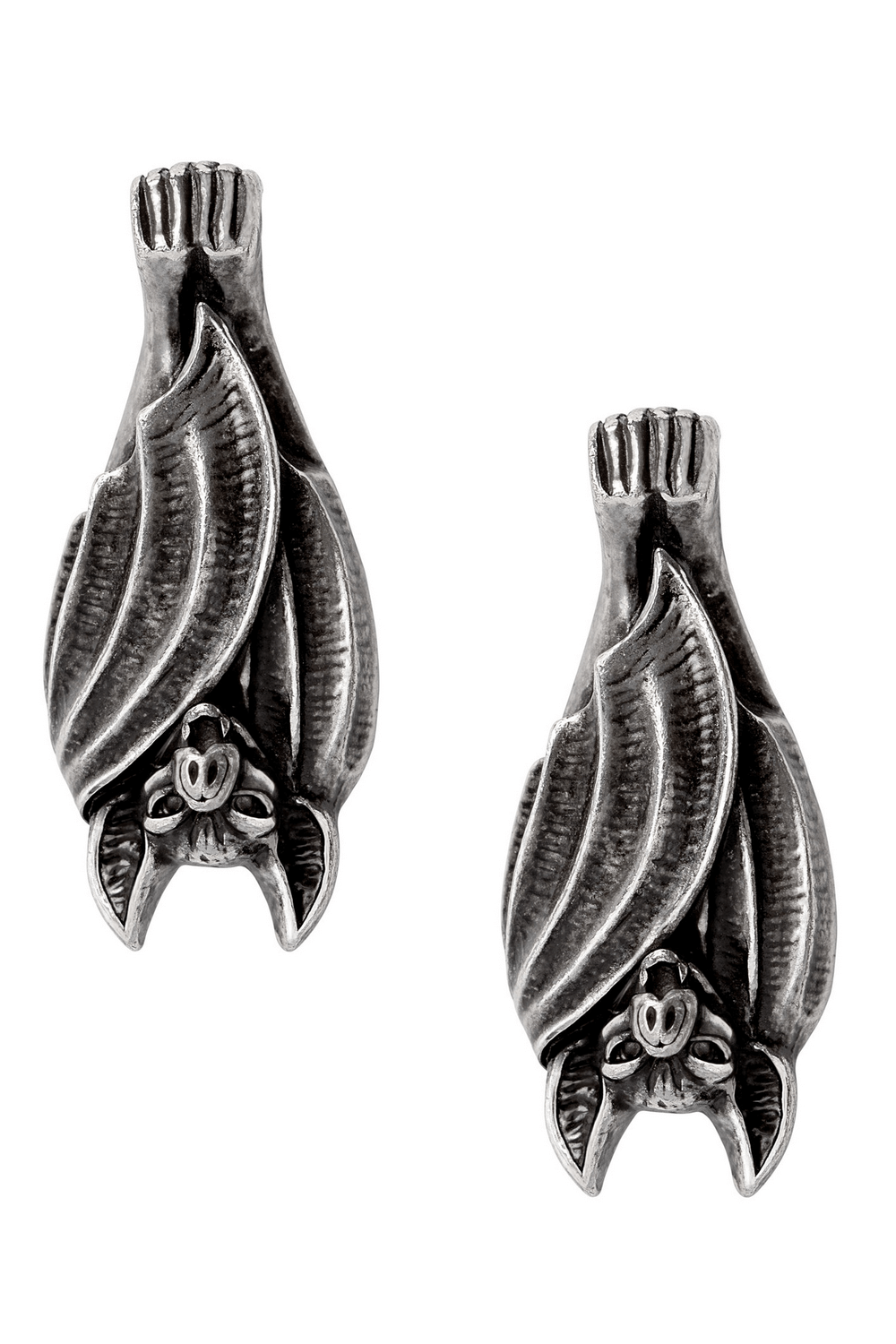 Gothic before dusk bat earrings in pewter, handcrafted with elegant detail for night lovers.