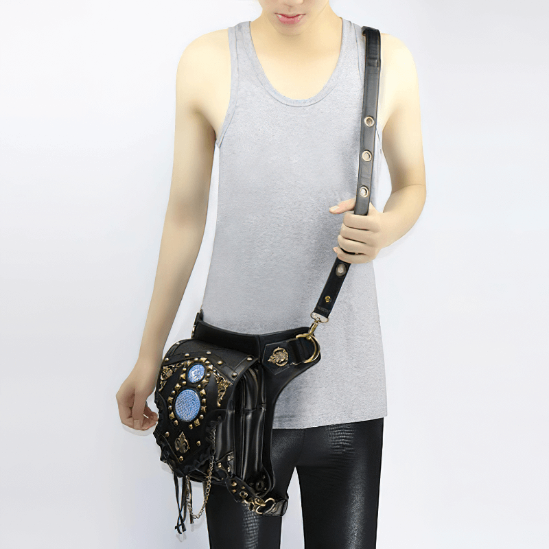 Fashion Gothic Waist Leg Bag with Chain / Motorcycle Crossbody Shoulder Bag - HARD'N'HEAVY