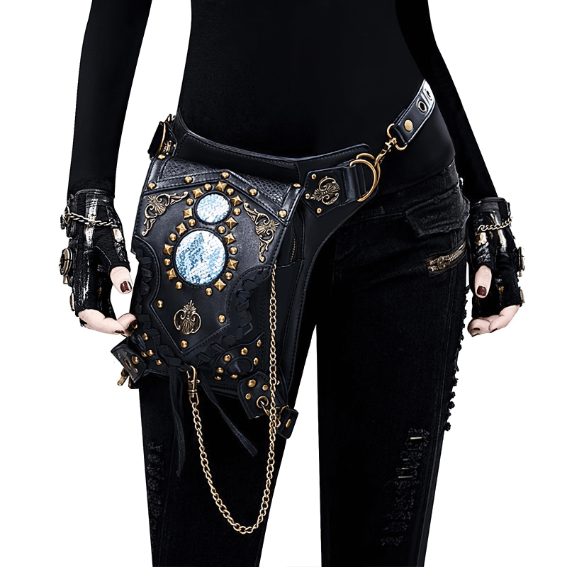 Fashion Gothic Waist Leg Bag with Chain / Motorcycle Crossbody Shoulder Bag - HARD'N'HEAVY