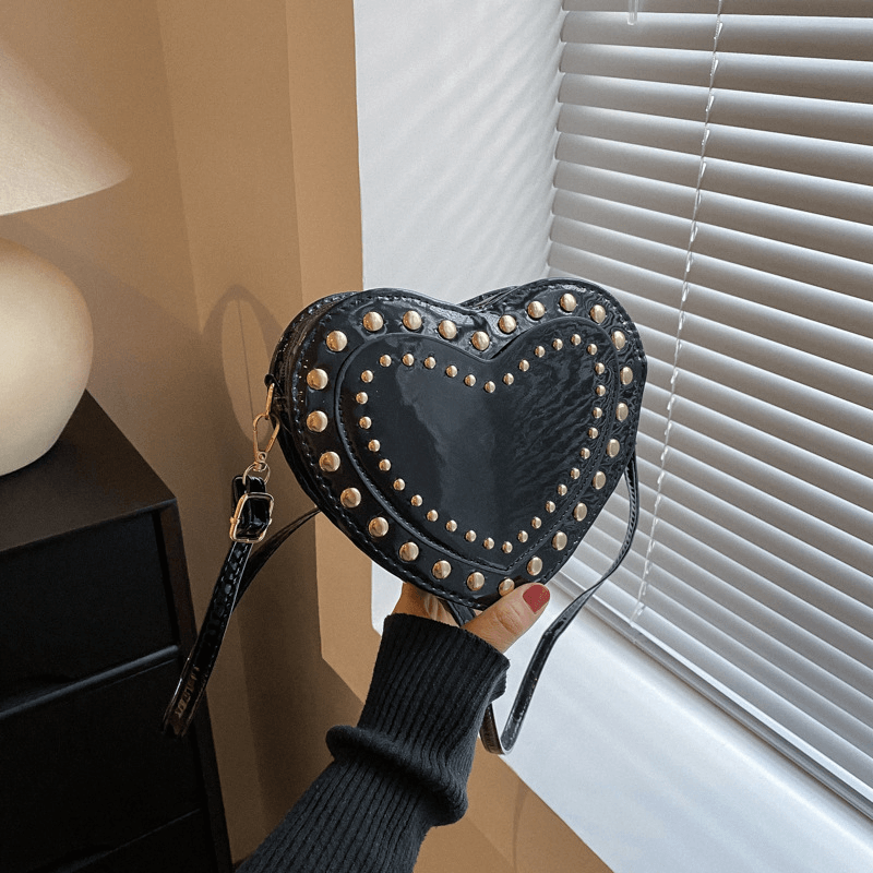 Fashion Heart Shape Small Bag with Rivets / Single Shoulder Women's Bag - HARD'N'HEAVY