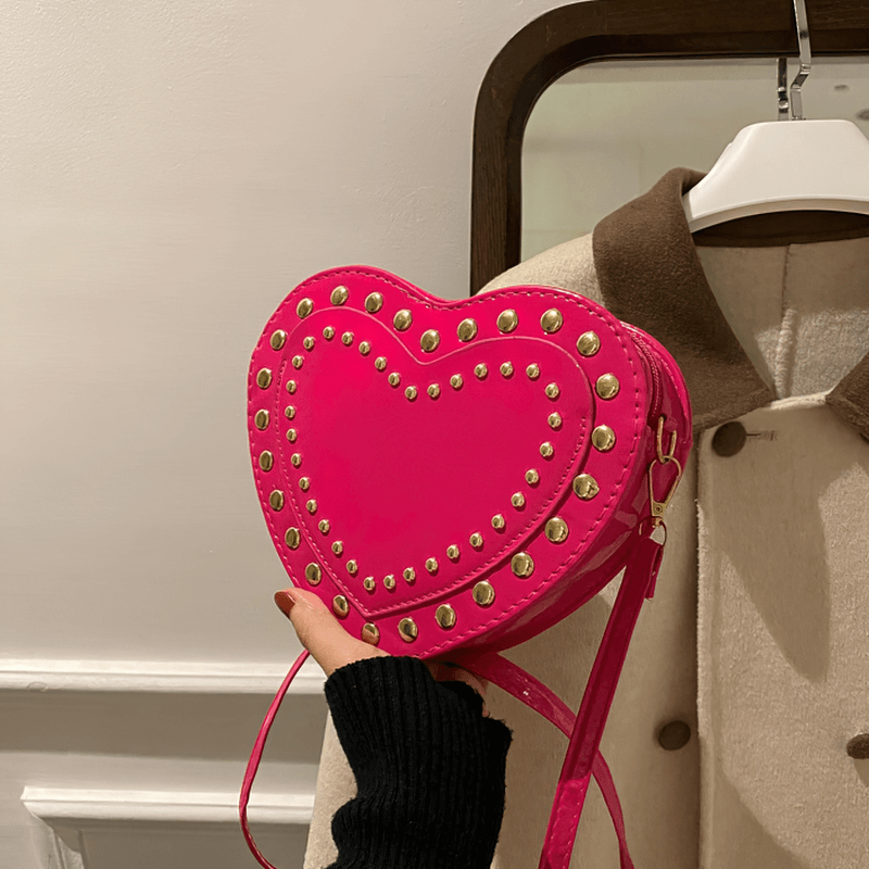 Fashion Heart Shape Small Bag with Rivets / Single Shoulder Women's Bag - HARD'N'HEAVY