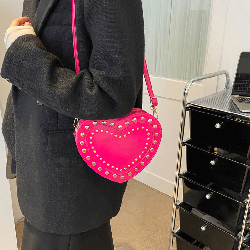 Fashion Heart Shape Small Bag with Rivets / Single Shoulder Women's Bag - HARD'N'HEAVY