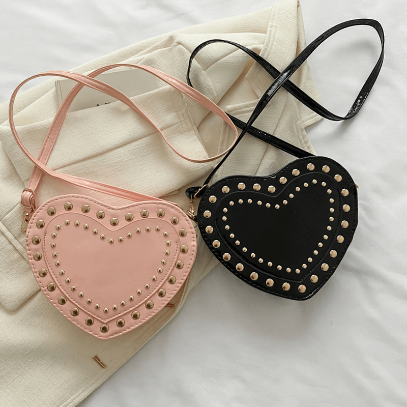 Fashion Heart Shape Small Bag with Rivets / Single Shoulder Women's Bag - HARD'N'HEAVY