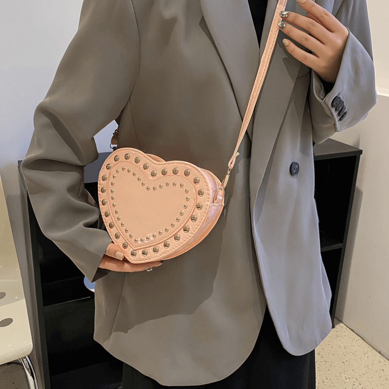 Fashion Heart Shape Small Bag with Rivets / Single Shoulder Women's Bag - HARD'N'HEAVY