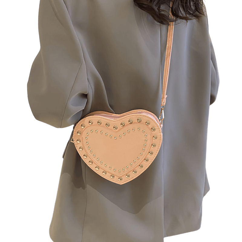 Fashion Heart Shape Small Bag with Rivets / Single Shoulder Women's Bag - HARD'N'HEAVY