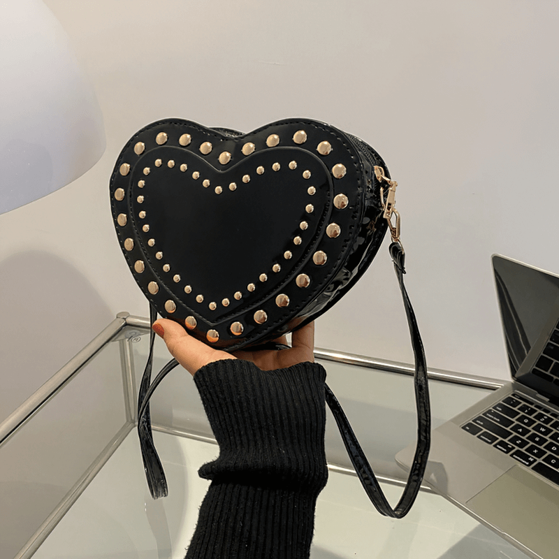 Fashion Heart Shape Small Bag with Rivets / Single Shoulder Women's Bag - HARD'N'HEAVY