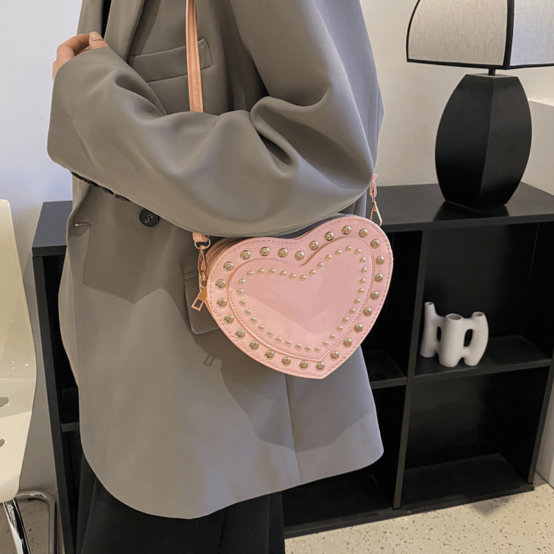 Fashion Heart Shape Small Bag with Rivets / Single Shoulder Women's Bag - HARD'N'HEAVY