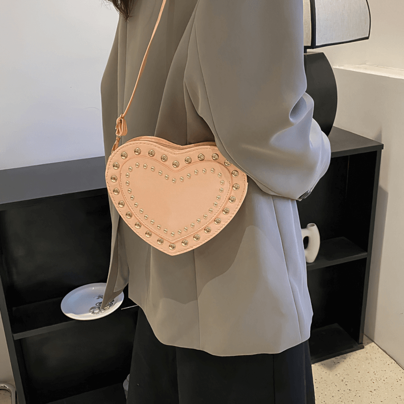 Fashion Heart Shape Small Bag with Rivets / Single Shoulder Women's Bag - HARD'N'HEAVY