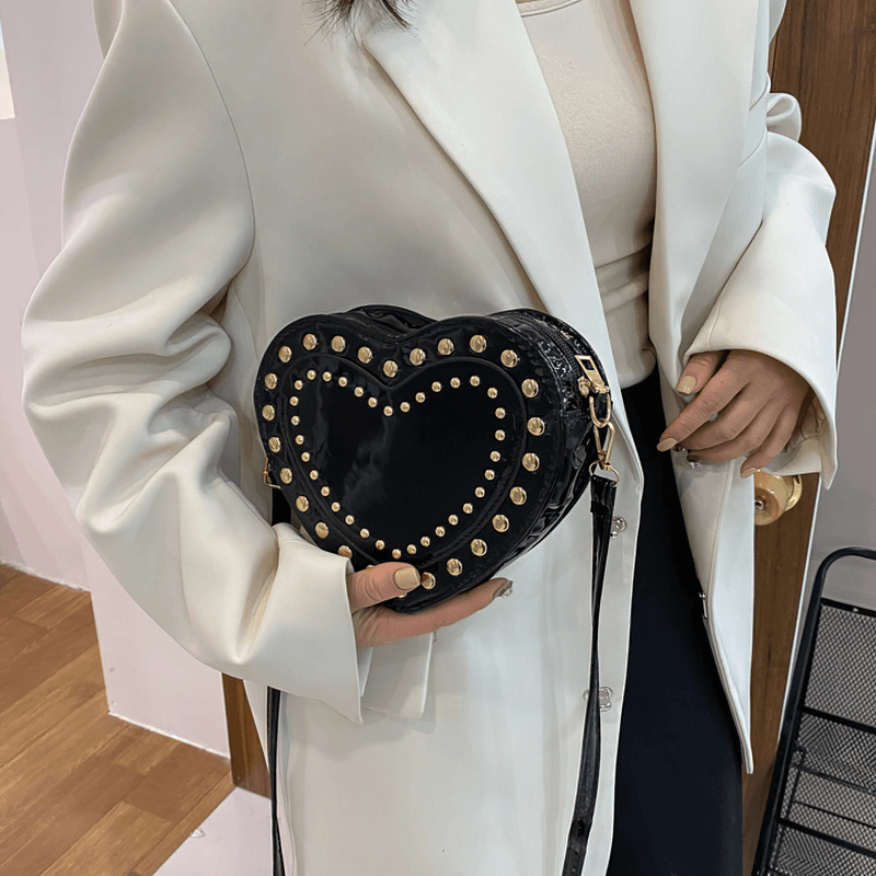 Fashion Heart Shape Small Bag with Rivets / Single Shoulder Women's Bag - HARD'N'HEAVY