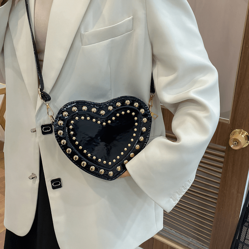 Fashion Heart Shape Small Bag with Rivets / Single Shoulder Women's Bag - HARD'N'HEAVY