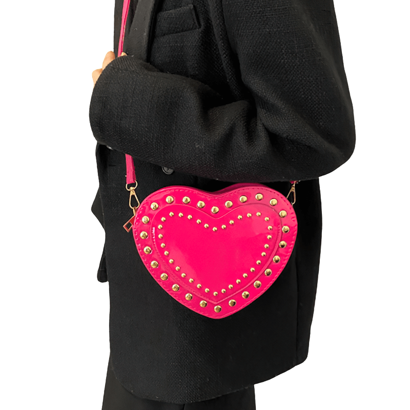 Fashion Heart Shape Small Bag with Rivets / Single Shoulder Women's Bag - HARD'N'HEAVY