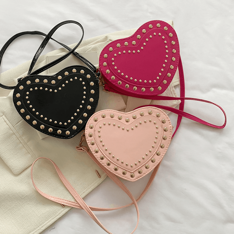 Fashion Heart Shape Small Bag with Rivets / Single Shoulder Women's Bag - HARD'N'HEAVY
