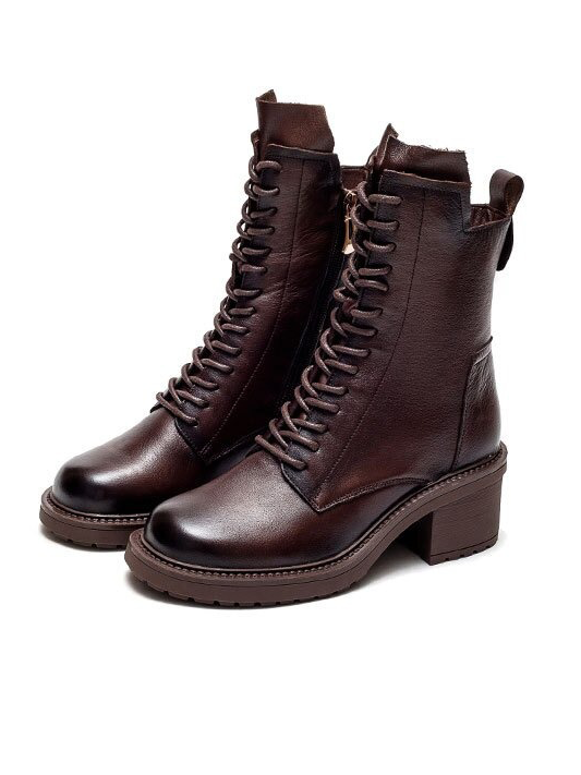 Fashion Ladies Boots of Genuine Leather / Short Women's Ankle Boots with Lace Up - HARD'N'HEAVY