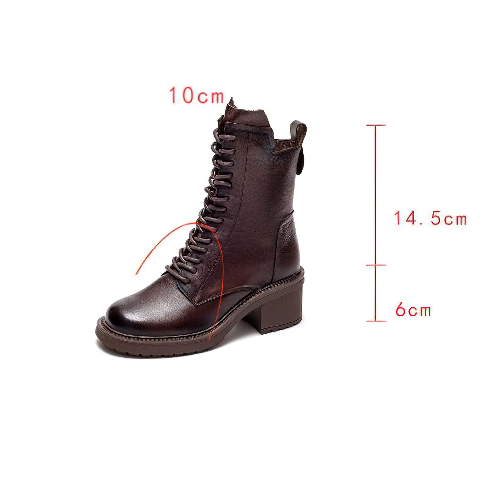 Classic brown leather ankle boots with lace-up design and block heel, showcasing modern casual style and comfortable fit.