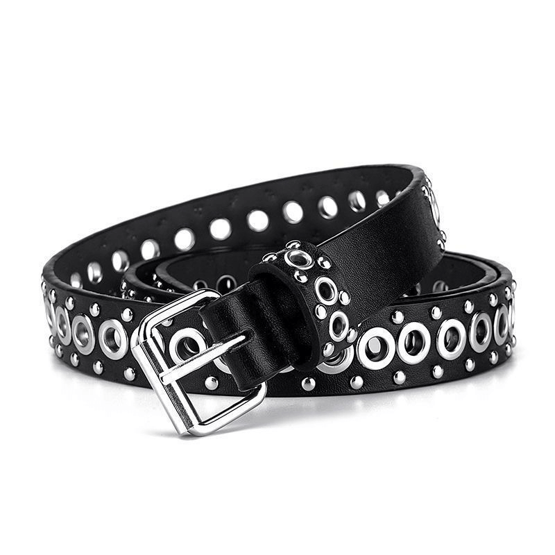 Fashion Leather Belt With Square Buckle / Stylish Belt with Big Holes - HARD'N'HEAVY