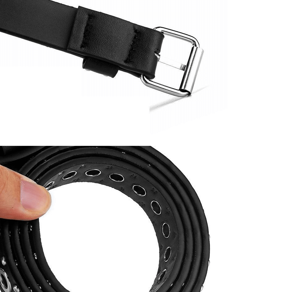 Fashion Leather Belt With Square Buckle / Stylish Belt with Big Holes - HARD'N'HEAVY