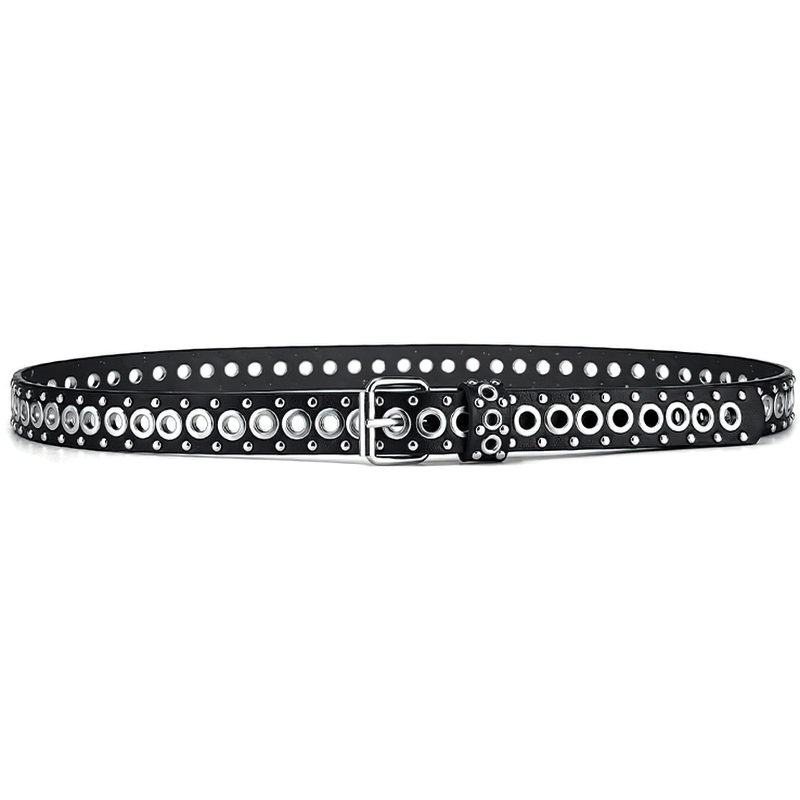 Fashion Leather Belt With Square Buckle / Stylish Belt with Big Holes - HARD'N'HEAVY