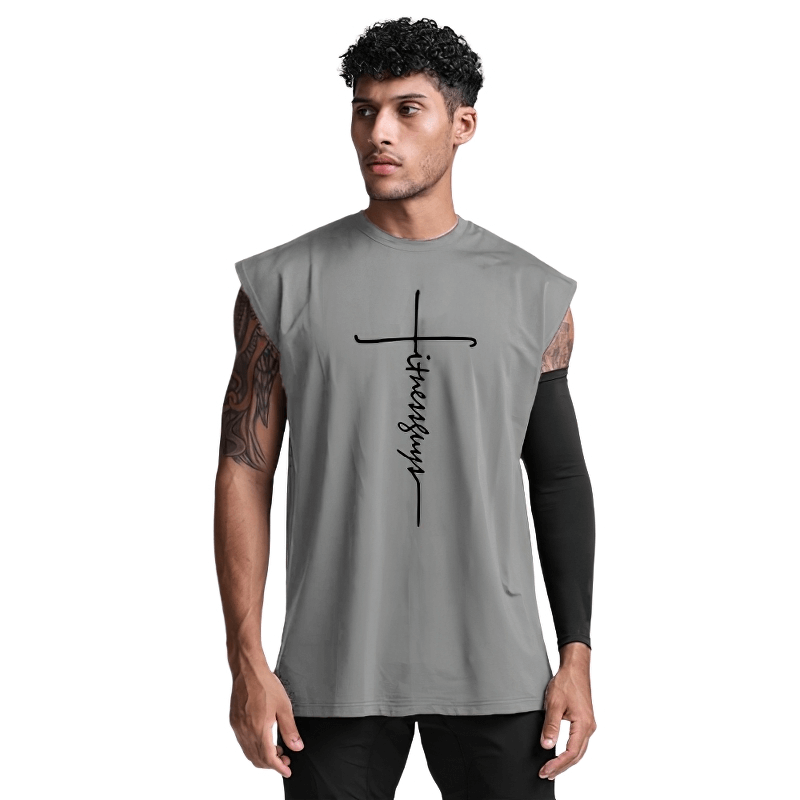 Fashion Letter Print Fitness Bodybuilding Tank Top / Men's Sleeveless Sports T-Shirt