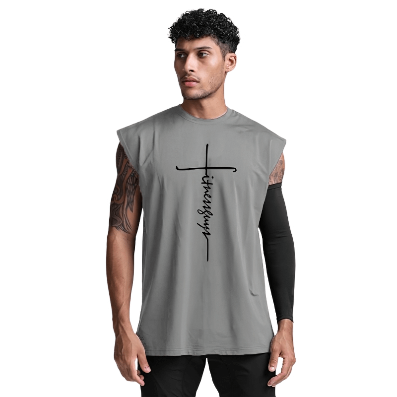 Men's sleeveless fashion tank top with unique letter print design, perfect for fitness and bodybuilding.