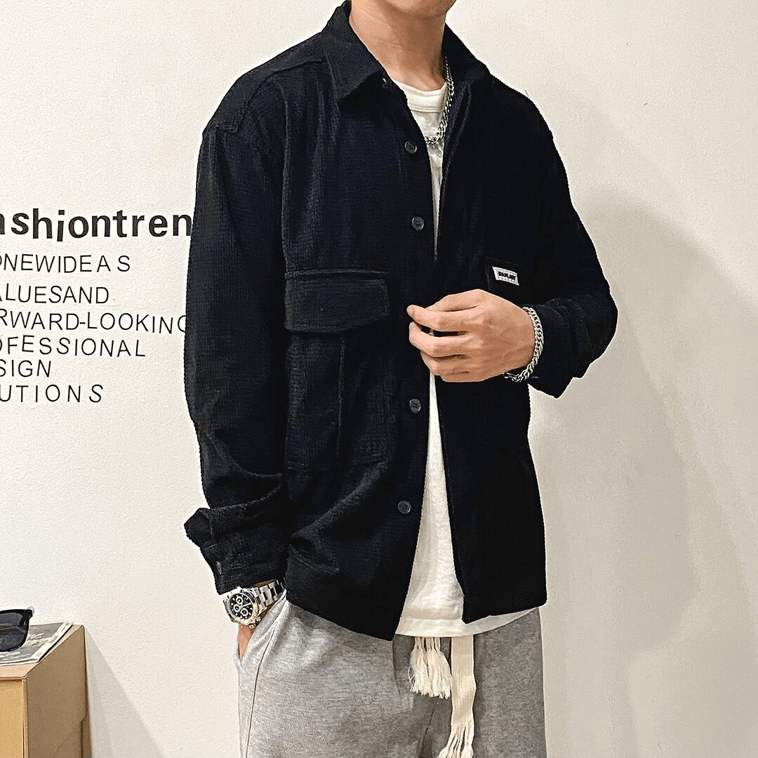 Fashion Long Sleeves Male Shirts with Two Big Pockets / Oversized Clothing in Alternative Style