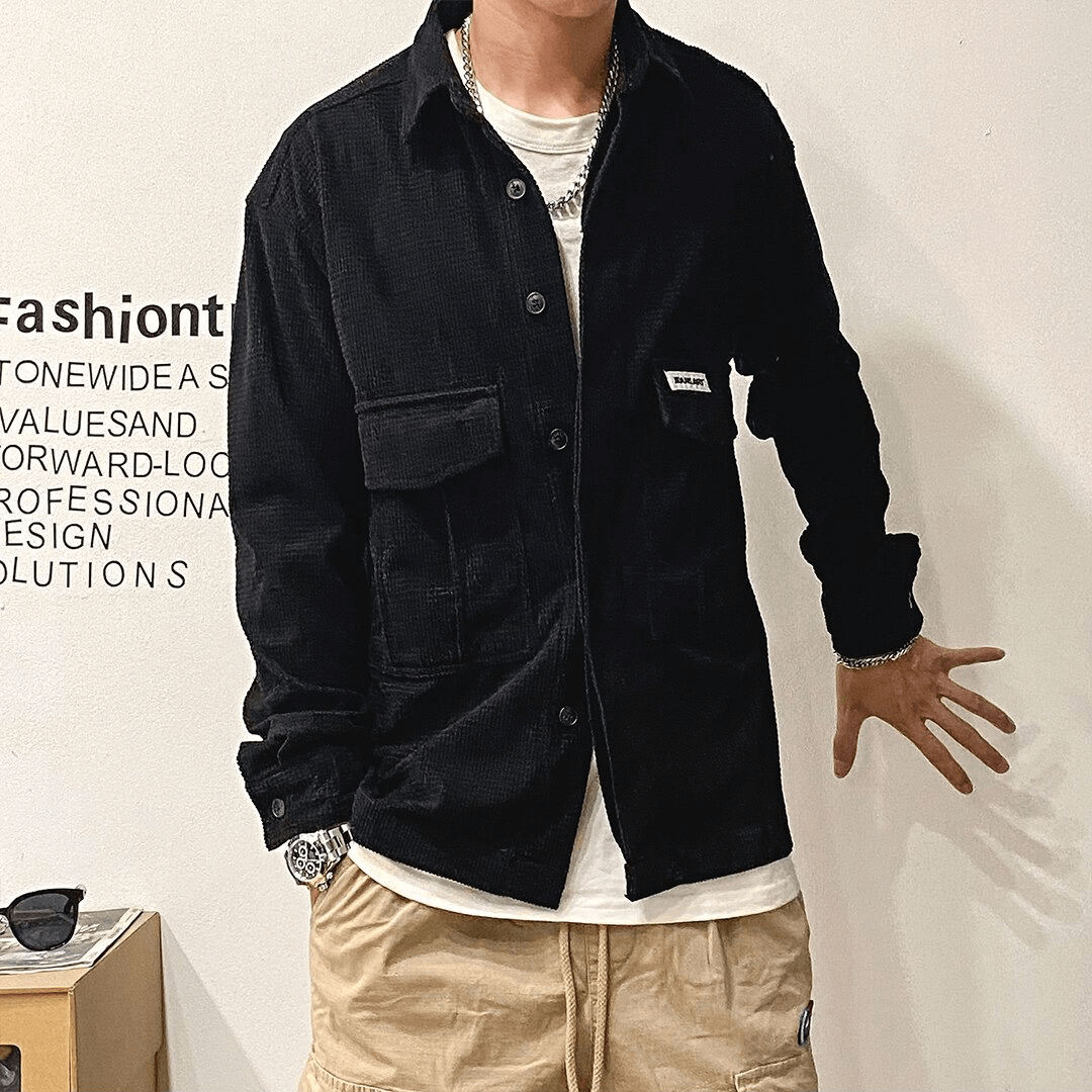 Fashion Long Sleeves Male Shirts with Two Big Pockets / Oversized Clothing in Alternative Style