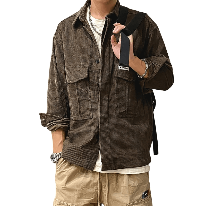 Fashion Long Sleeves Male Shirts with Two Big Pockets / Oversized Clothing in Alternative Style