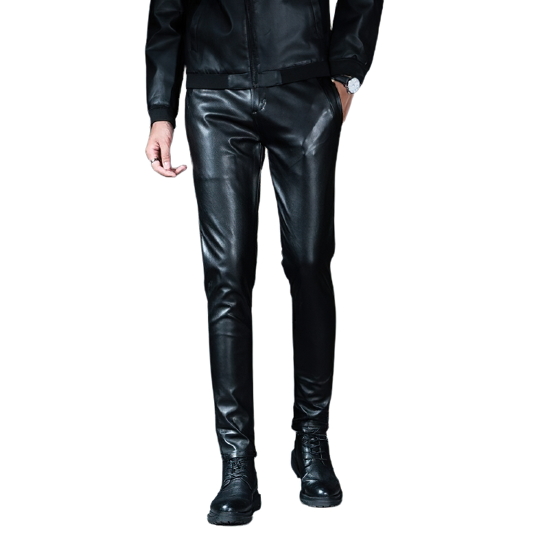 Fashion Male Skinny Biker Faux Leather Pants / Motorcycle Trousers For Men - HARD'N'HEAVY