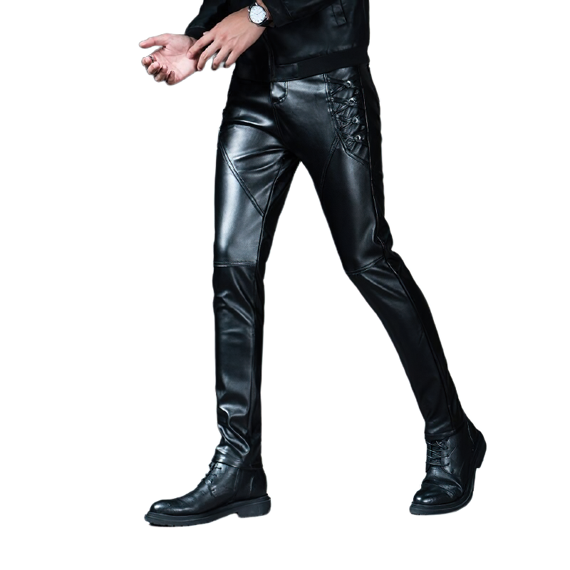 Fashion Male Skinny Biker Faux Leather Pants / Motorcycle Trousers For Men - HARD'N'HEAVY