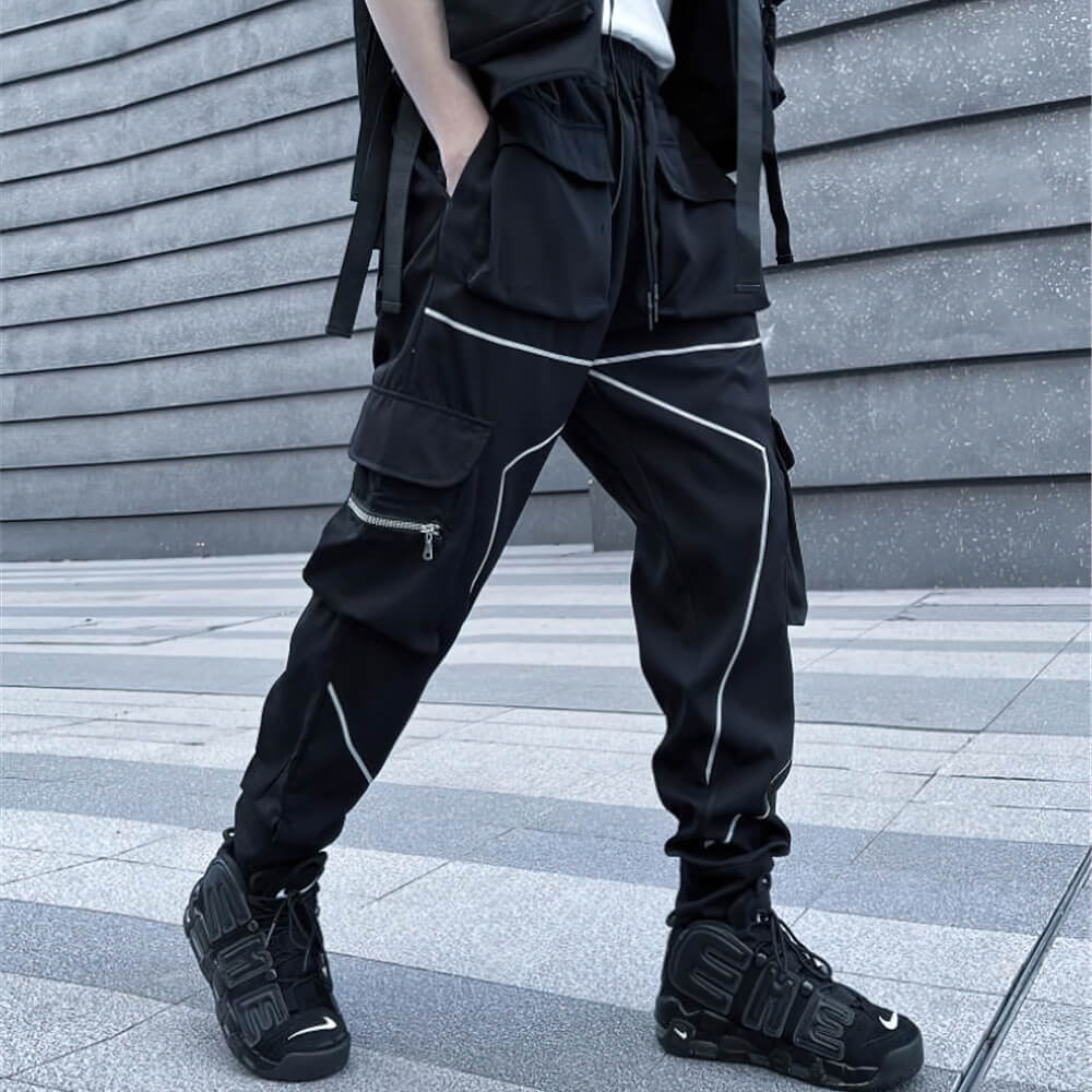 Fashion Men's Patchwork Trousers with Pockets / Male Elastic Waist Cargo Pants - HARD'N'HEAVY