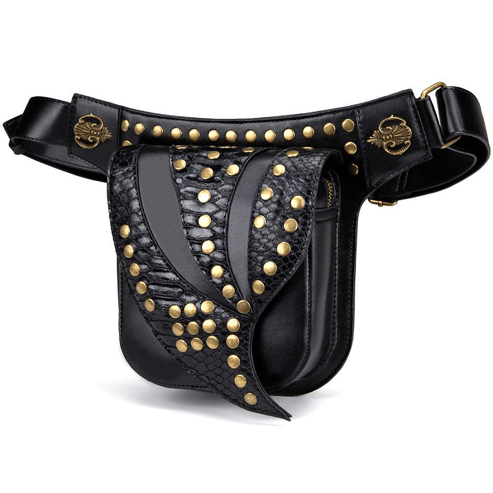 Fashion Motorcycle Waist Leg Bag / Steampunk Chest Bag with Rivets - HARD'N'HEAVY