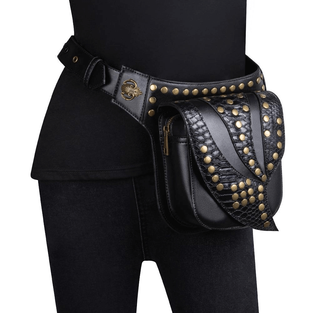 Fashion Motorcycle Waist Leg Bag / Steampunk Chest Bag with Rivets - HARD'N'HEAVY