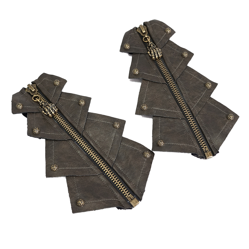 Gothic brown PU leather gloves featuring a stylish skeleton zipper, perfect trendy accessory for men.