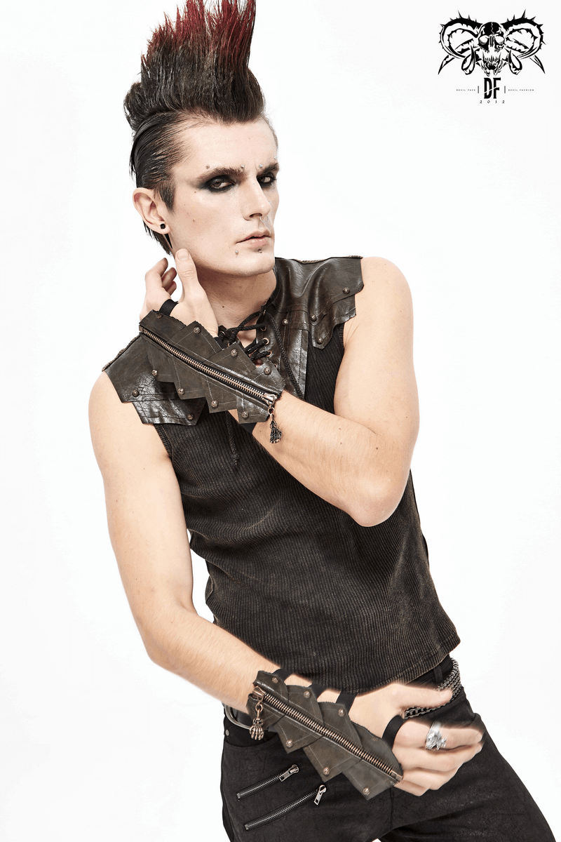 Fashion Open Elastic Bandage Gloves with Skull Zipper for Men - HARD'N'HEAVY