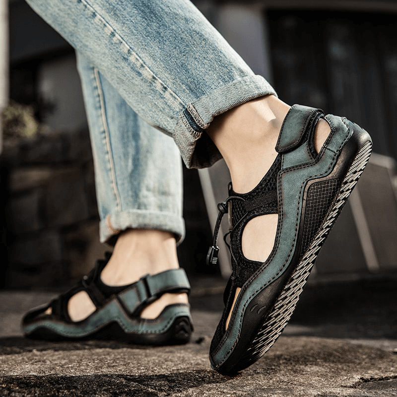 Stylish men's breathable non-slip leather sandals, perfect for outdoor adventures and casual outings.