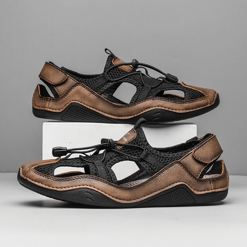 Fashion outdoor non-slip leather sandals for men, featuring breathable design and durable materials for casual outings.