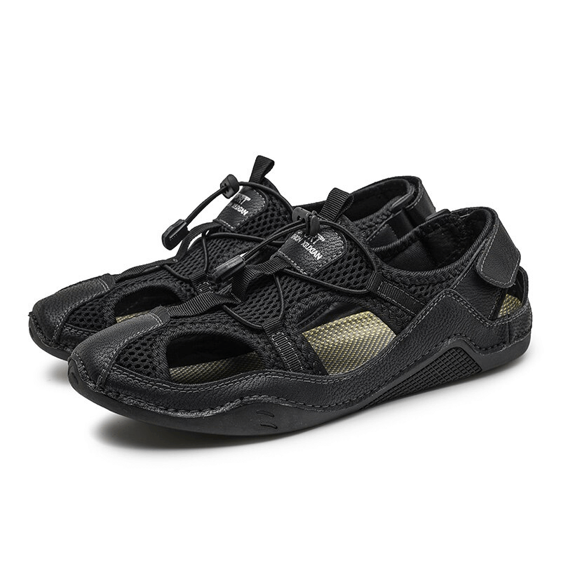 Men's breathable non-slip leather sandals, perfect for outdoor casual wear and summer adventures.