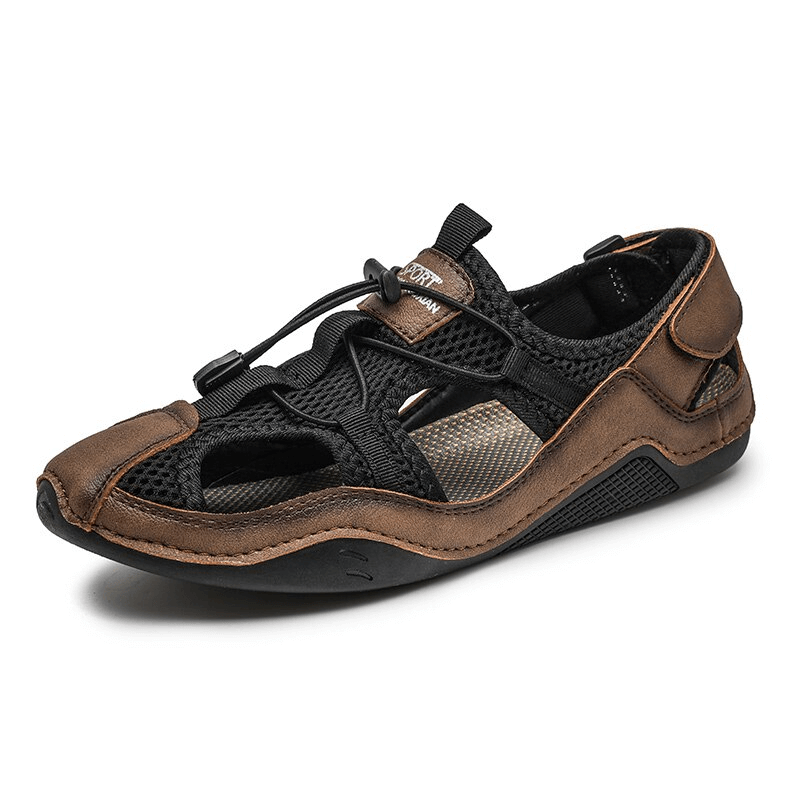 Men's outdoor non-slip leather sandals, breathable and stylish casual shoes for warm weather.
