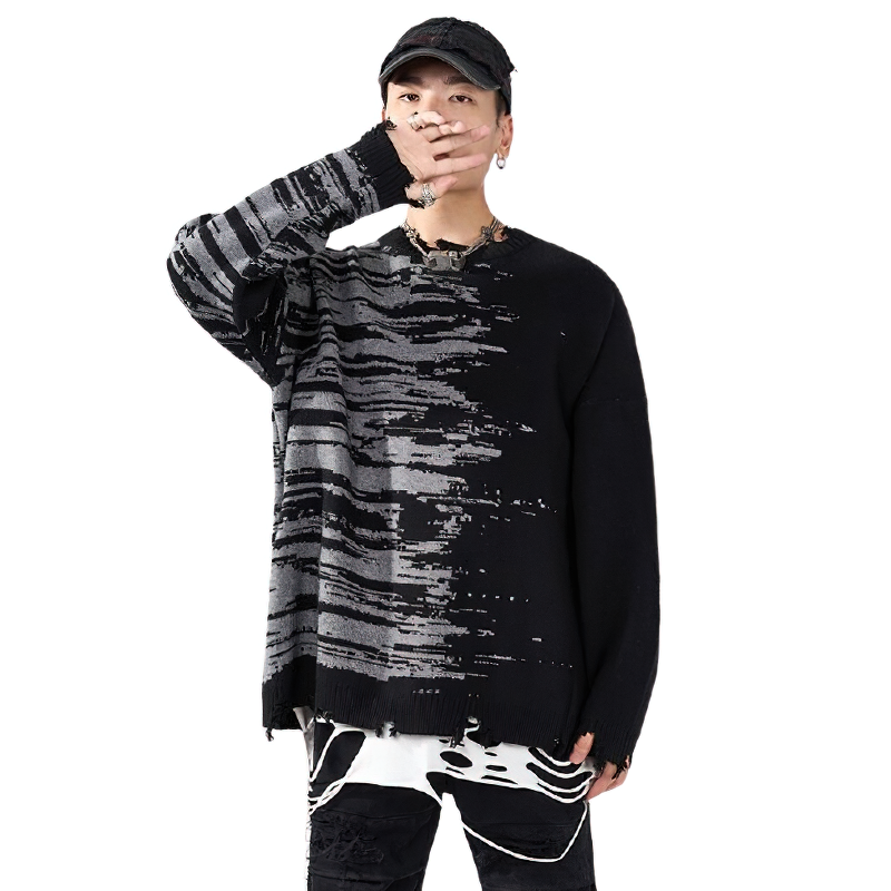 Fashion Patchwork Knitted Oversized Long Sleeve Sweaters / Streetwear Clothes for Men - HARD'N'HEAVY
