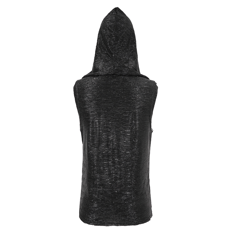 Fashion Punk Hooded Tank Top for Men / Gothic V-neck Collar Tank with Lace-up and Mesh - HARD'N'HEAVY