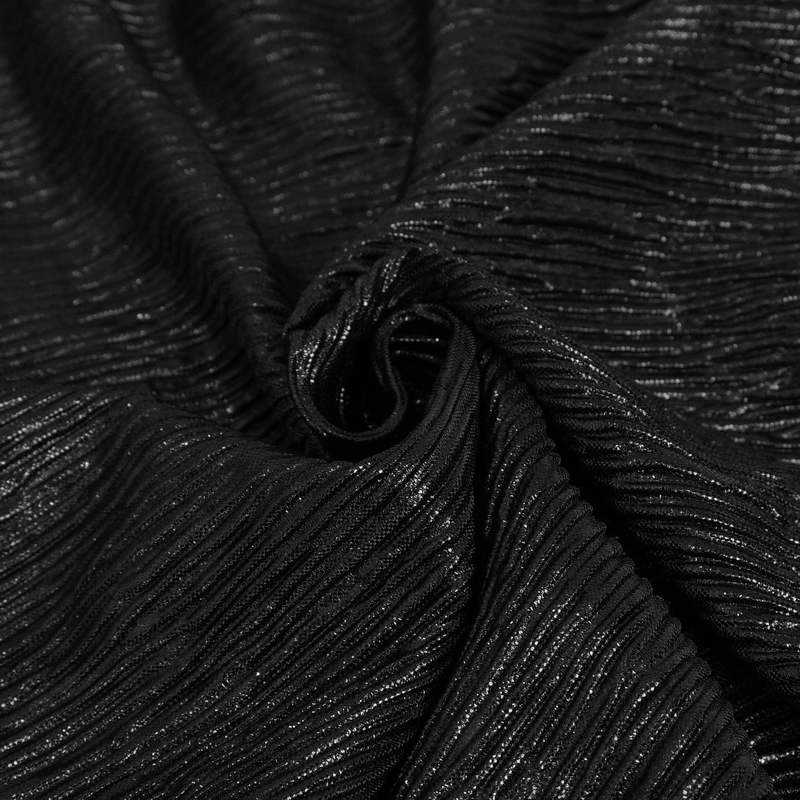 Textured black fabric with shimmering stripes, perfect for a punk hooded tank top design.