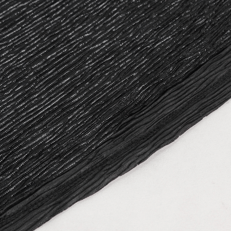 Close-up of textured black fabric showcasing the intricate design for a punk gothic hooded tank top.