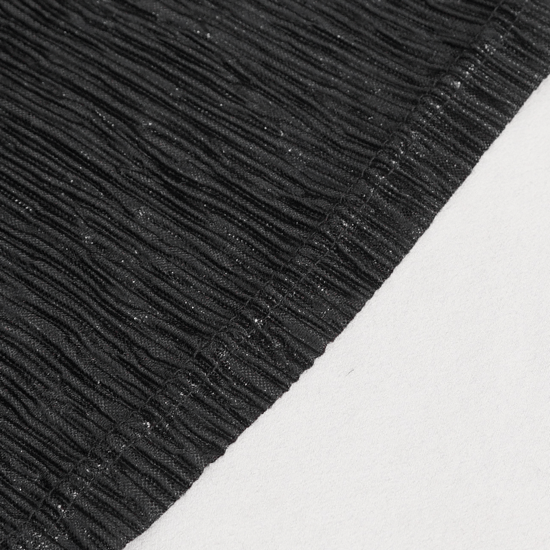 Close-up of the textured fabric and hem of a black gothic punk tank top, showcasing its unique wrinkled design.
