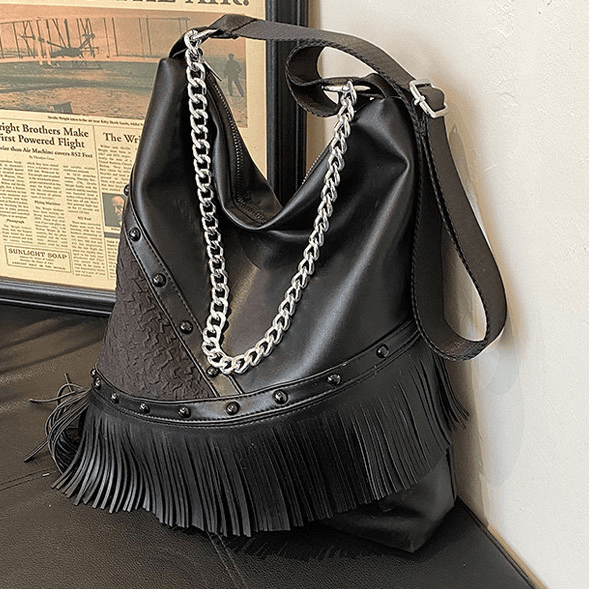 Fashion Punk Tassel Single-Shoulder Bag with Chain for Women - HARD'N'HEAVY