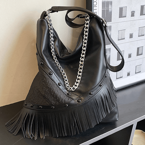 Fashion Punk Tassel Single-Shoulder Bag with Chain for Women - HARD'N'HEAVY