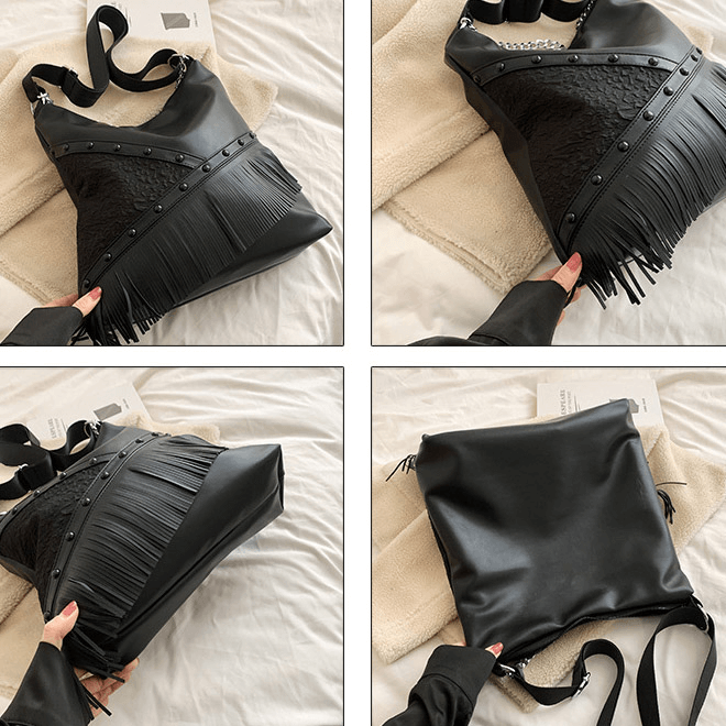 Fashion Punk Tassel Single-Shoulder Bag with Chain for Women - HARD'N'HEAVY