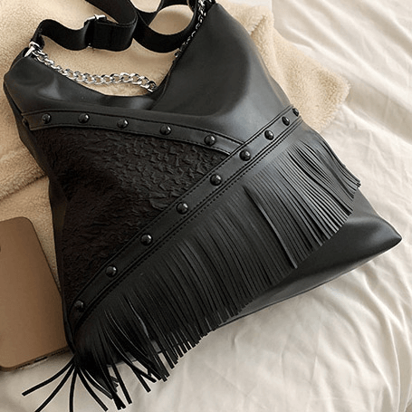 Fashion Punk Tassel Single-Shoulder Bag with Chain for Women - HARD'N'HEAVY
