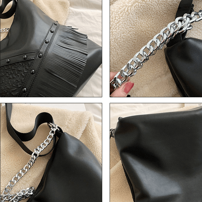 Fashion Punk Tassel Single-Shoulder Bag with Chain for Women - HARD'N'HEAVY