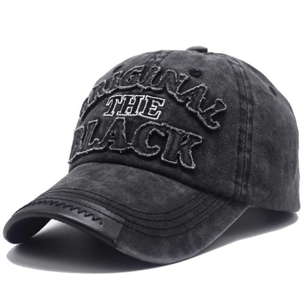 Stylish black retro baseball cap with embroidered 'Original The Black' design, perfect for casual rock style outfits.
