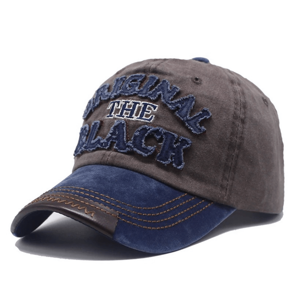 Fashion Retro Washed Baseball Fitted Cap in brown and navy with stylish embroidery for casual rock look.